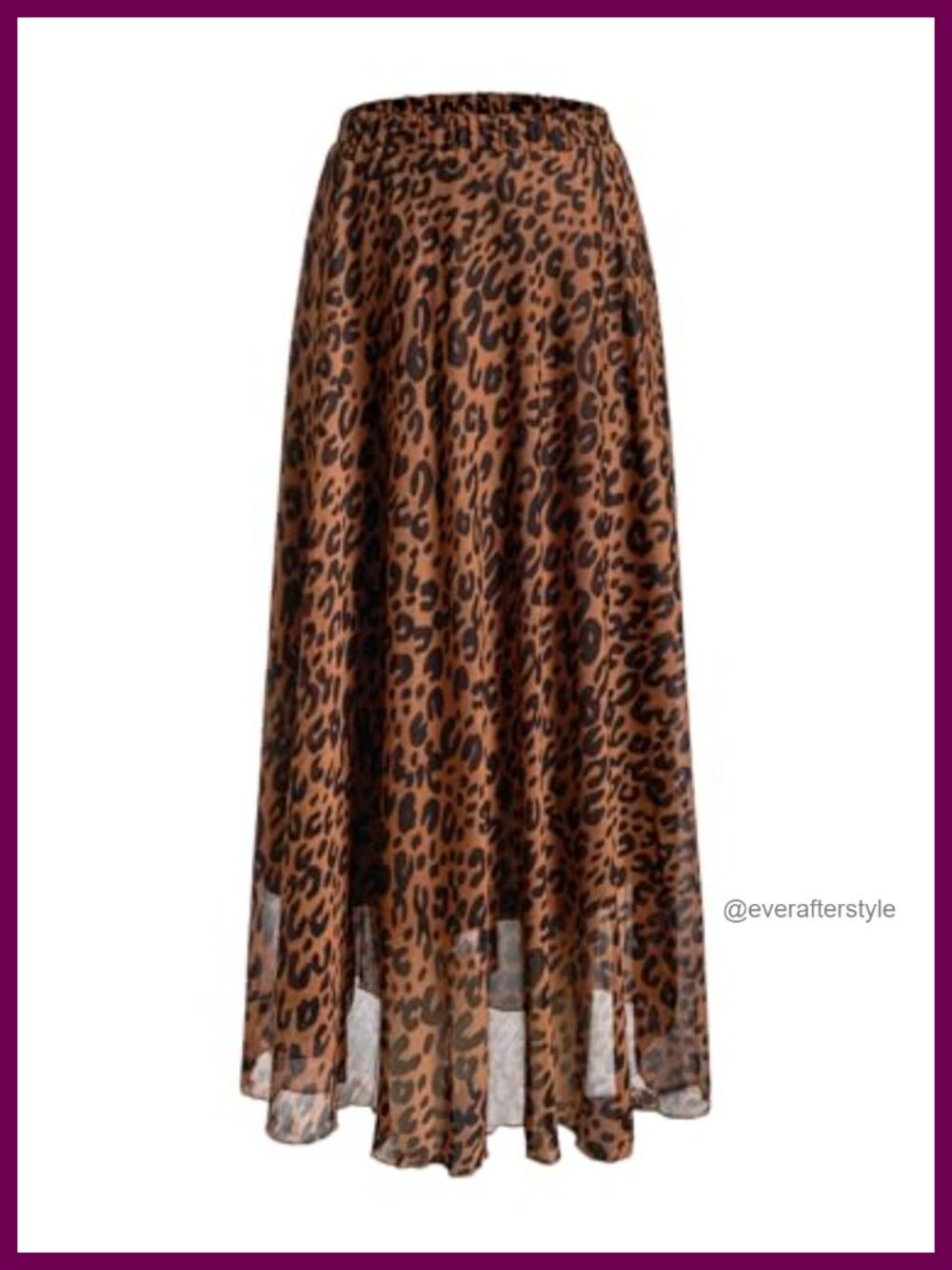 Plus Size Cheetah Print Mesh Chiffon Maxi Skirt High Waist Ruffle Hem